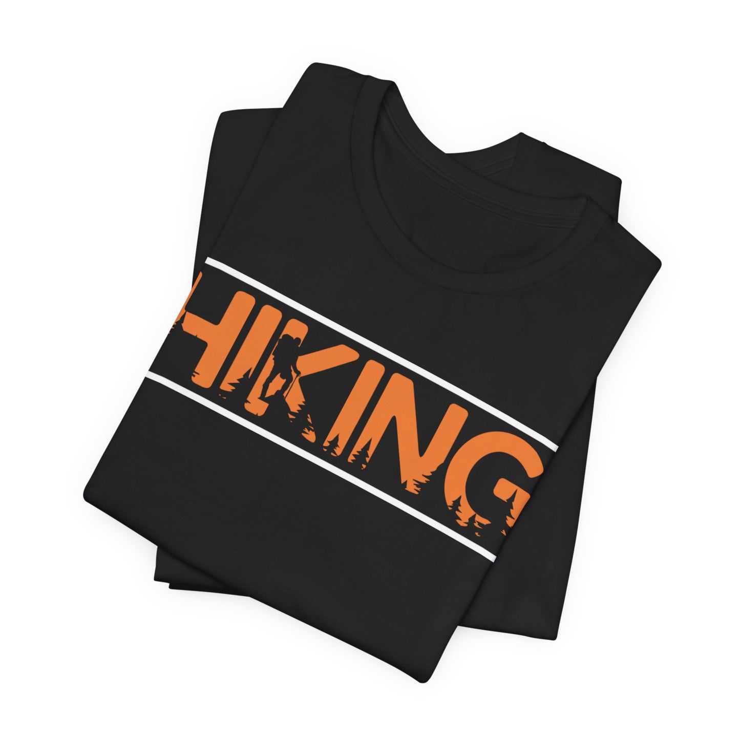 Hiking Graphic Tee — Bold Orange "HIKING" Logo T-Shirt for Outdoor Lovers