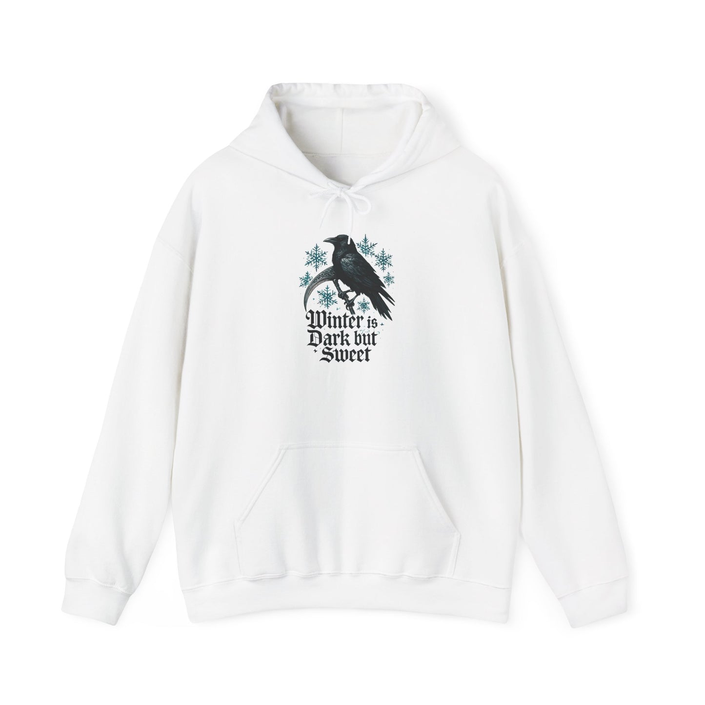 Winter Is Dark But Sweet Hoodie — Raven & Snowflake Graphic Hooded Sweatshirt