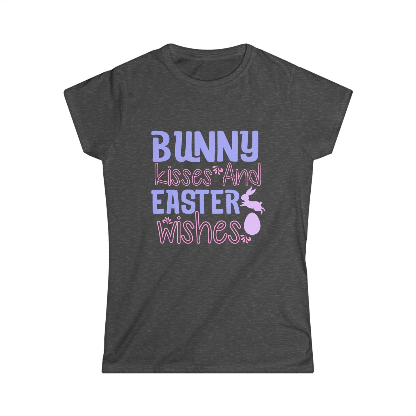 Bunny Kisses and Easter Wishes Women's Softstyle T-shirt, Cute Pastel Tee for Easter Celebrations, Perfect Gift for Her