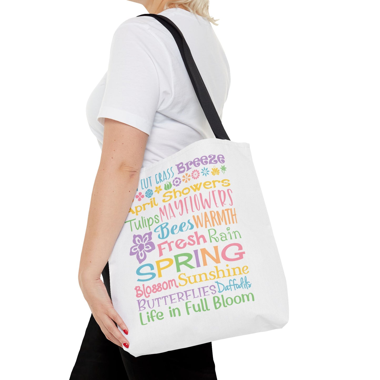 Spring Words Tote Bag — Pastel Floral Typography Tote