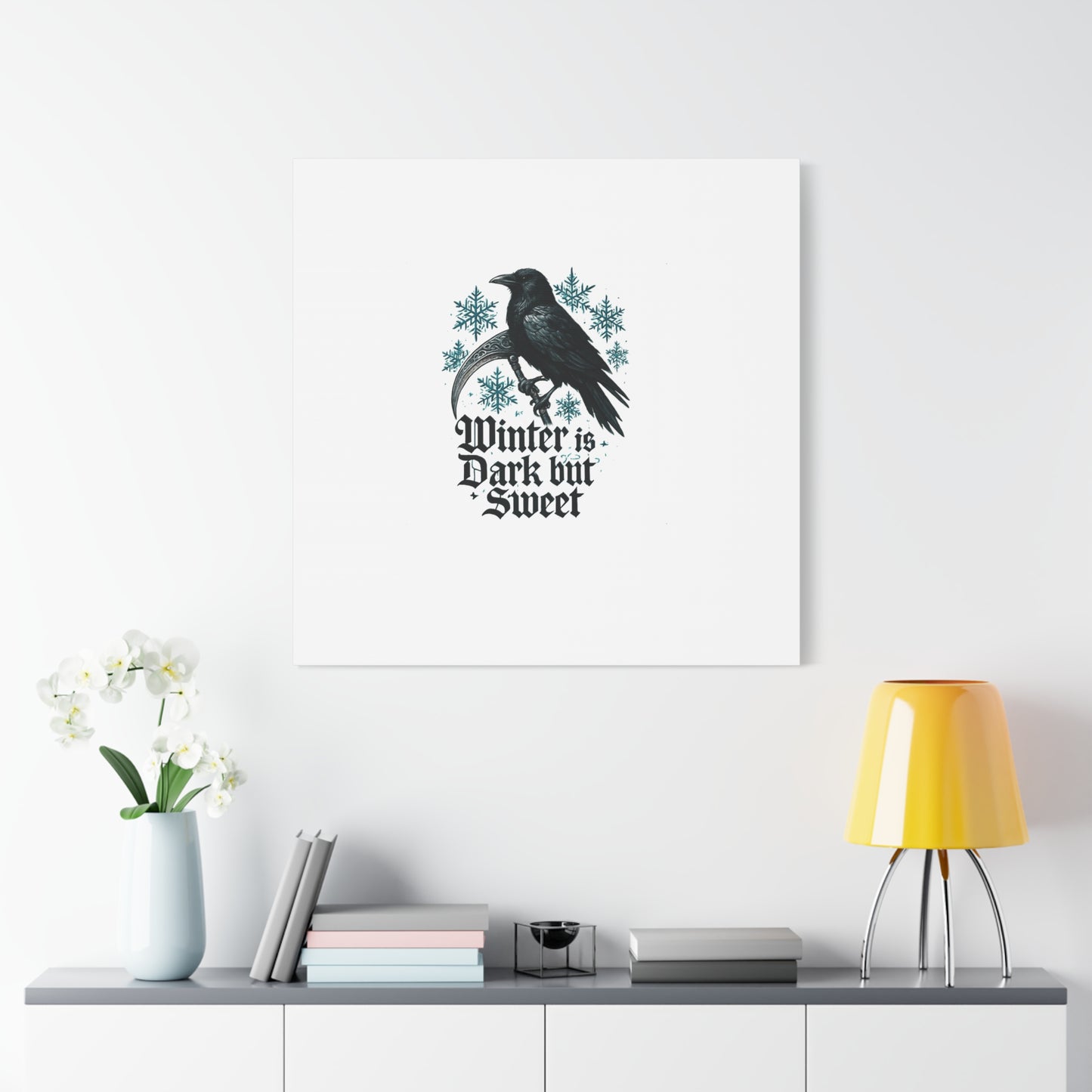Raven Winter Canvas Art — “Winter is Dark but Sweet” Stretched Matte Print