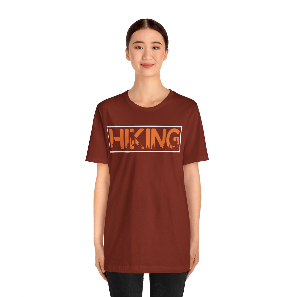 Hiking Graphic Tee — Bold Orange "HIKING" Logo T-Shirt for Outdoor Lovers