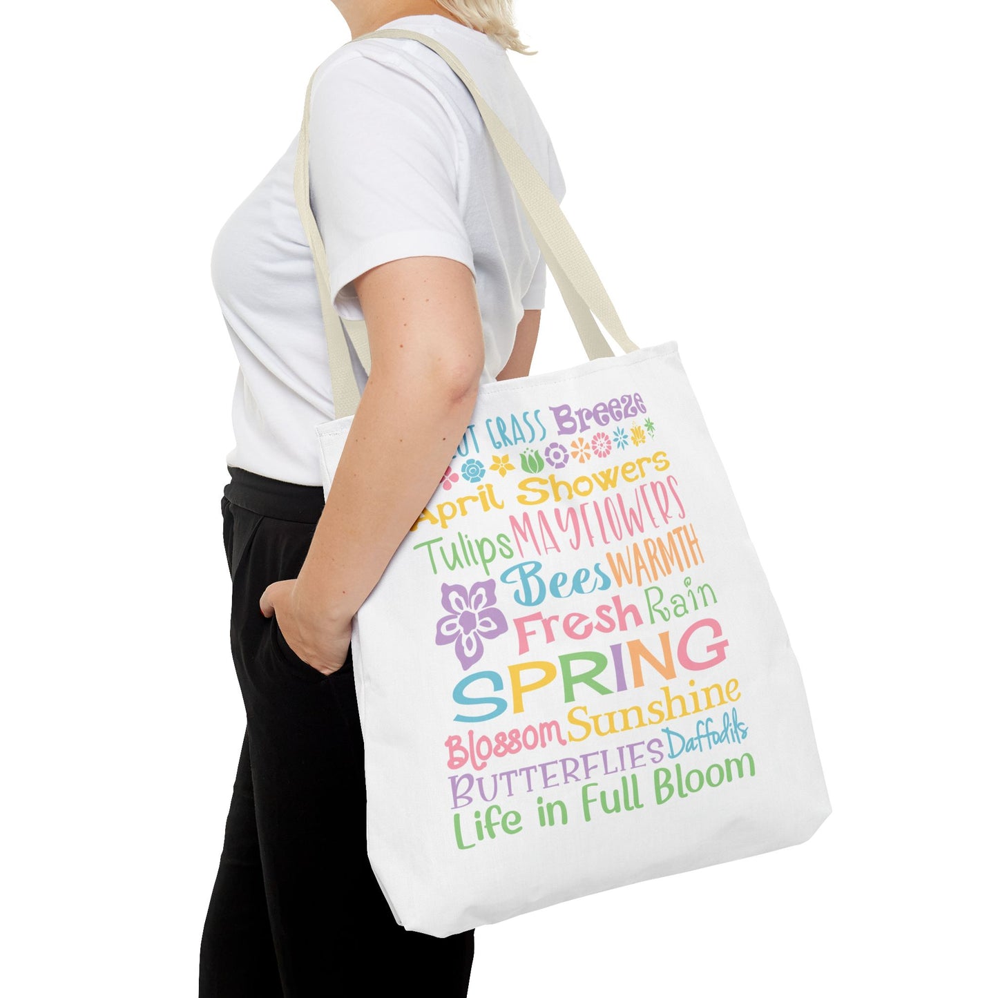 Spring Words Tote Bag — Pastel Floral Typography Tote