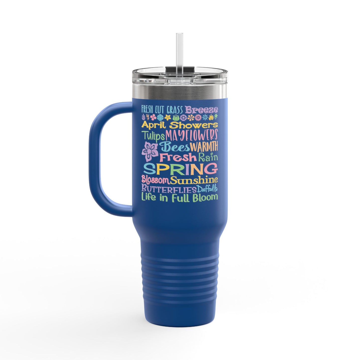 40oz Insulated Travel Mug – Colorful Summer Word Art, Vacation & Beach Tumbler