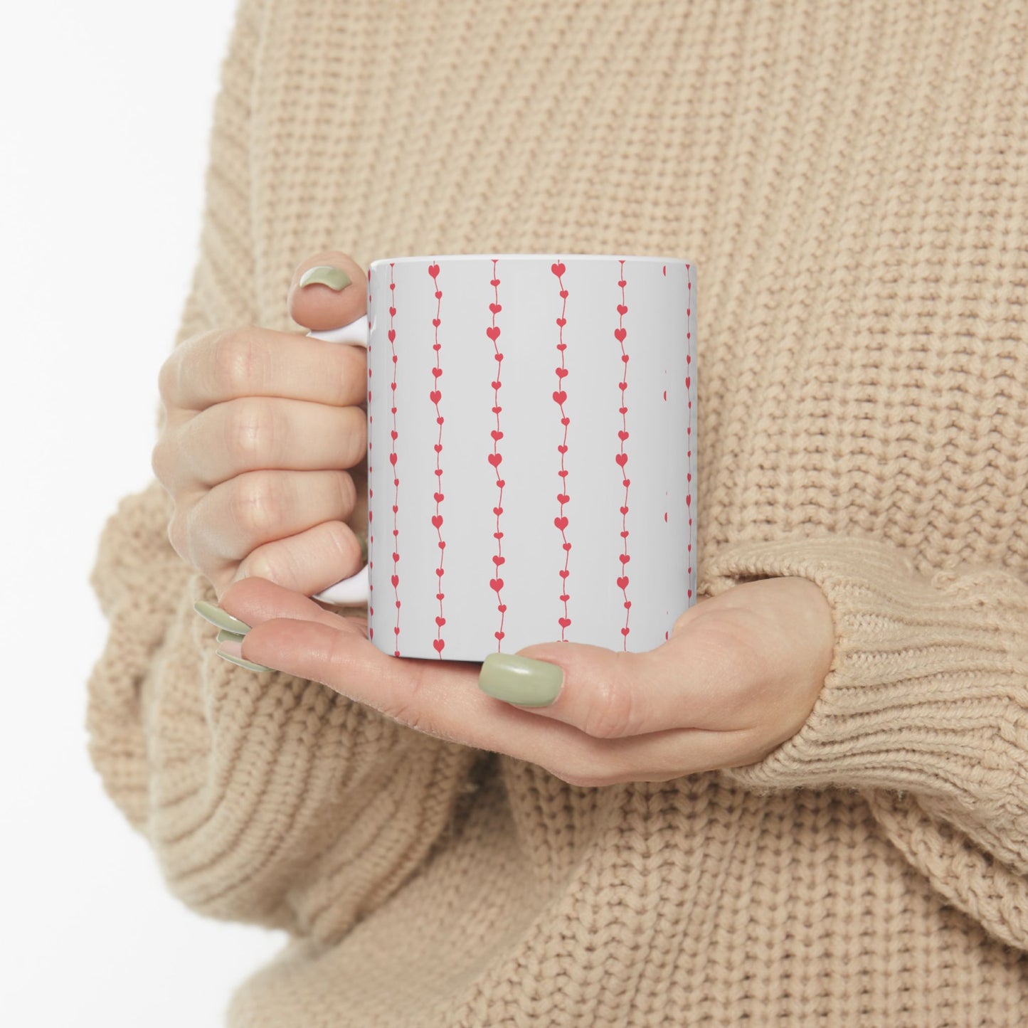 Pink Heart Garland Ceramic Mug — Romantic Valentine’s Coffee Cup (11oz, 15oz)