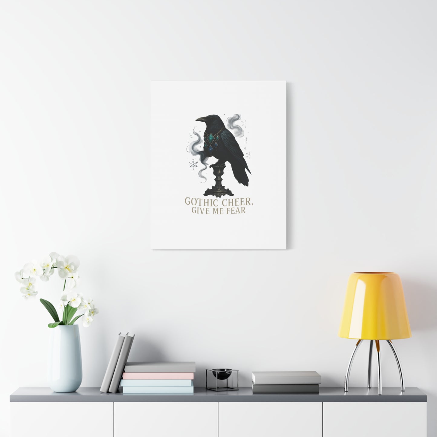 Gothic Raven Canvas Art – “Gothic Cheer, Give Me Fear” Matte Stretched Wall Decor