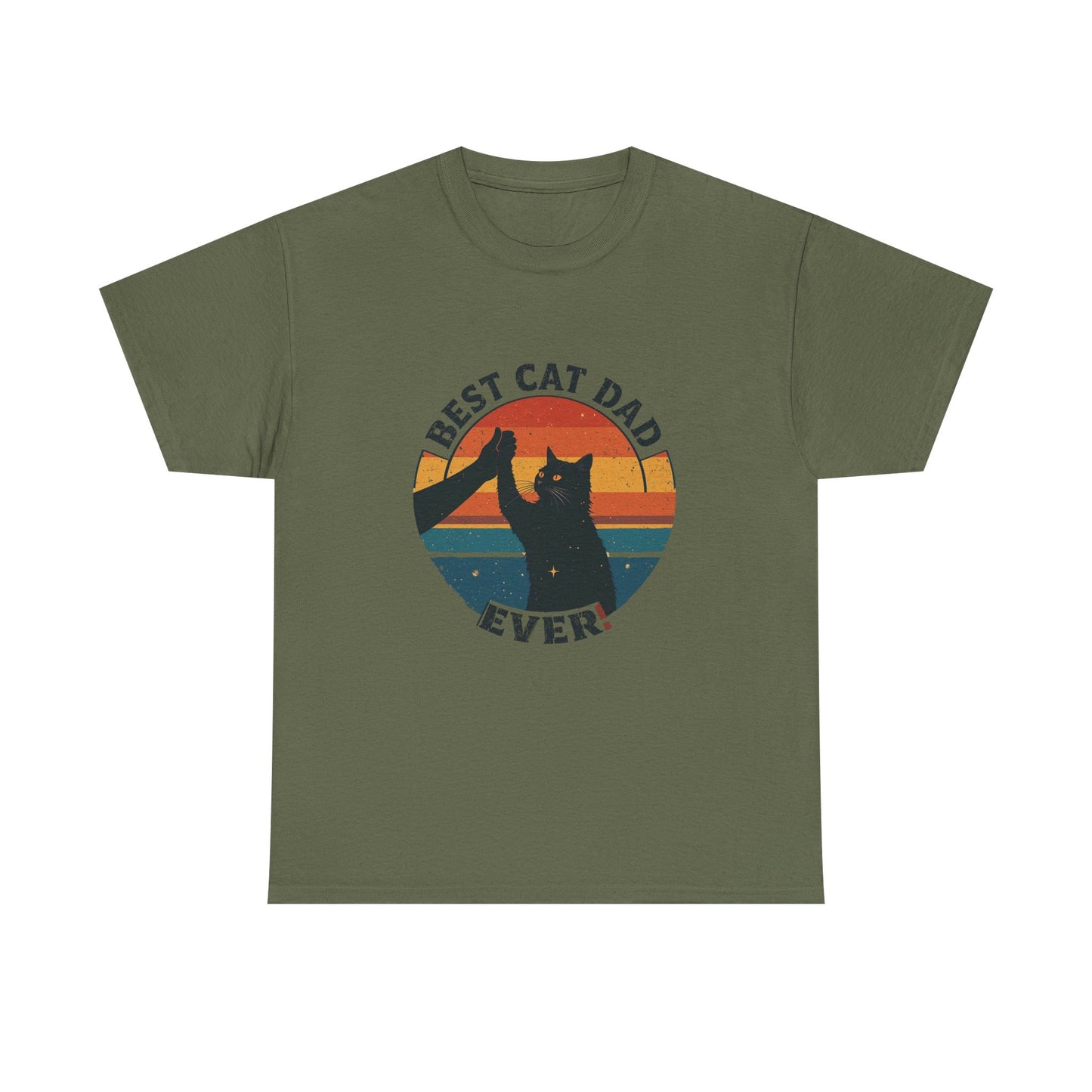 Best Cat Dad Ever Retro T-Shirt - Black Cat High Five Design