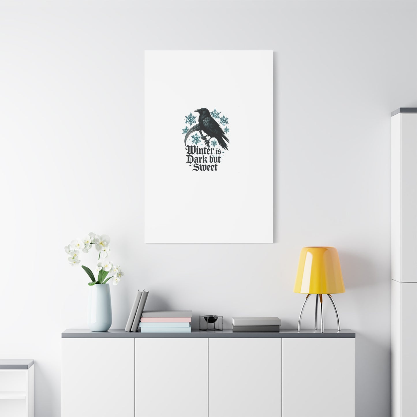 Raven Winter Canvas Art — “Winter is Dark but Sweet” Stretched Matte Print