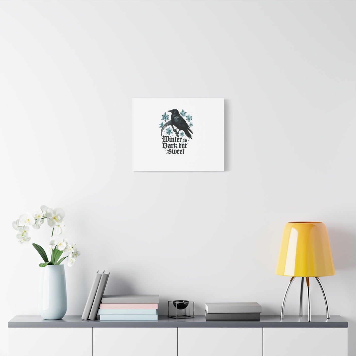 Raven Winter Canvas Art — “Winter is Dark but Sweet” Stretched Matte Print