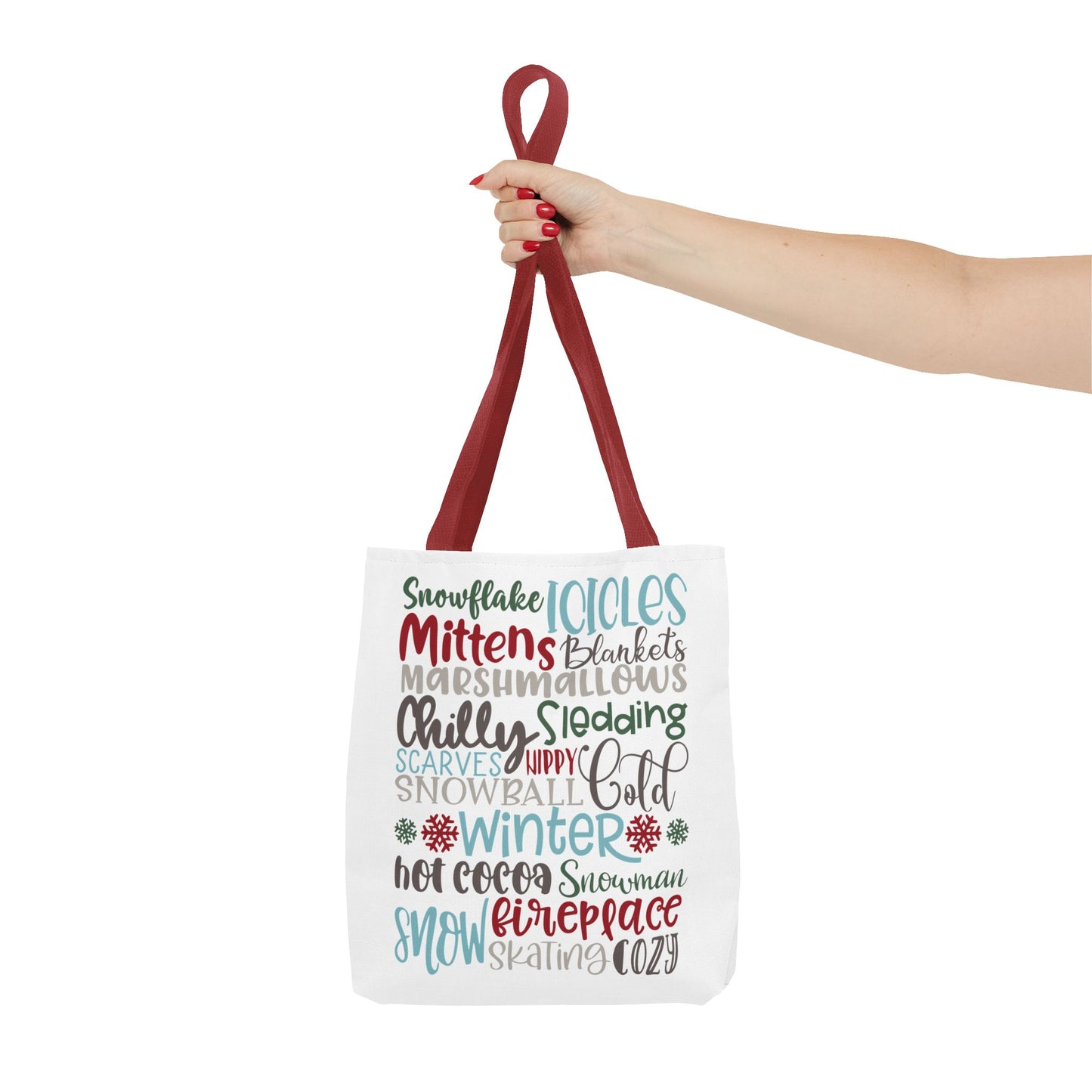 Winter Word Riot Tote Bag — Bold Typographic Holiday Tote