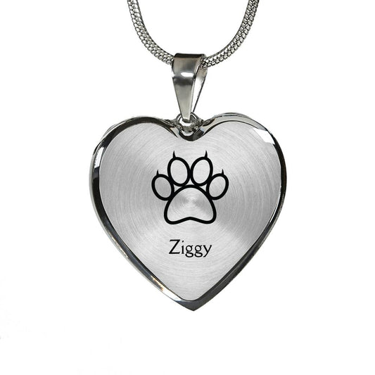Personalized Dog Paw Heart Necklace - Custom Name Engraving Available