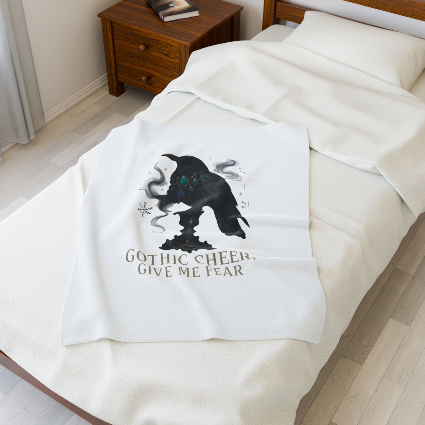 Plush Blanket — 'Gothic Cheer, Give Me Fear' Raven Velveteen Throw