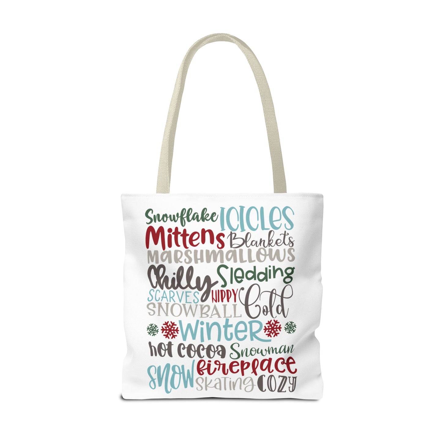 Winter Word Riot Tote Bag — Bold Typographic Holiday Tote