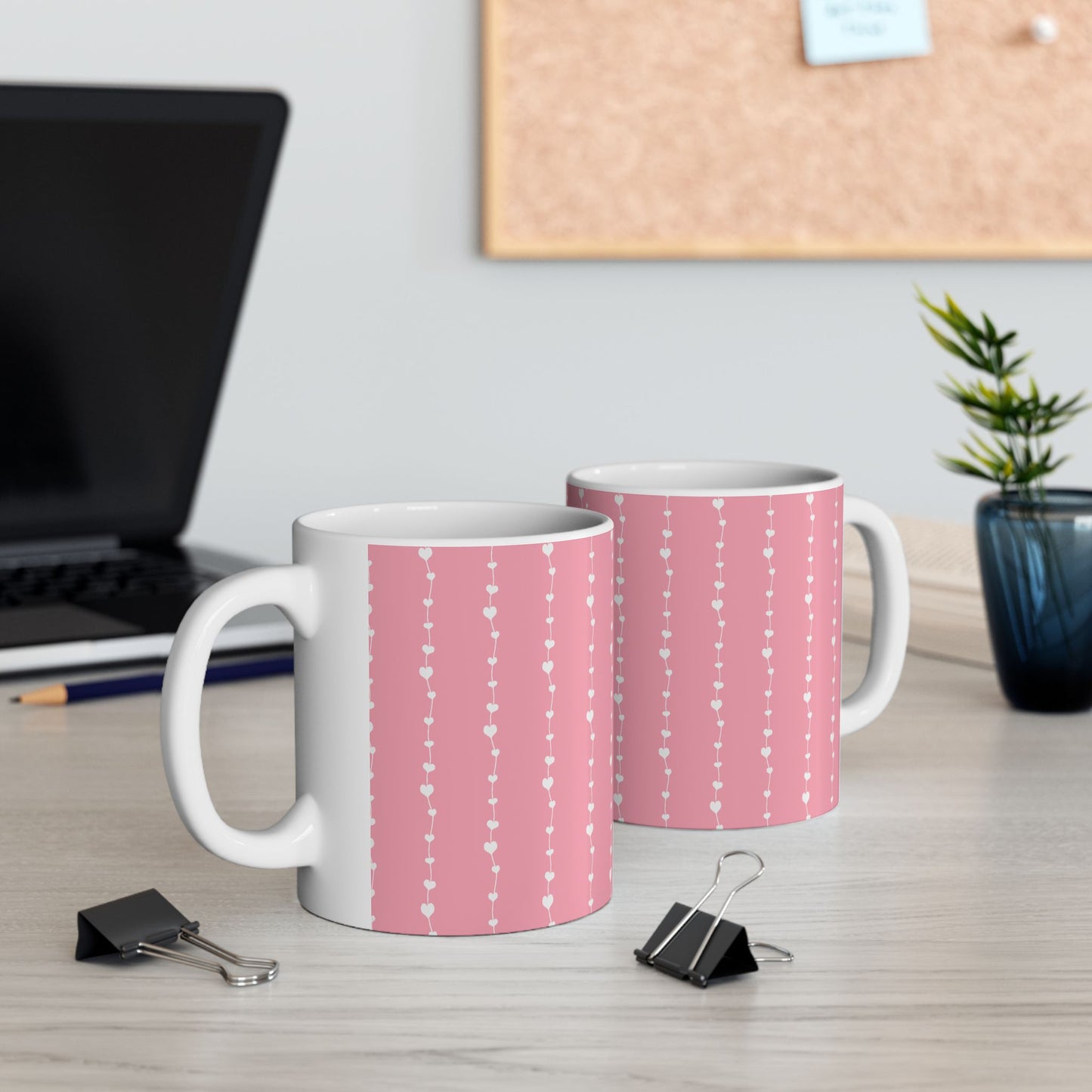 White Heart Garland Ceramic Mug — Romantic Valentine’s Coffee Cup (11oz, 15oz)
