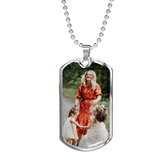 Custom Photo Dog Tag Necklace - Personalized Picture Pendant in Gold or Silver