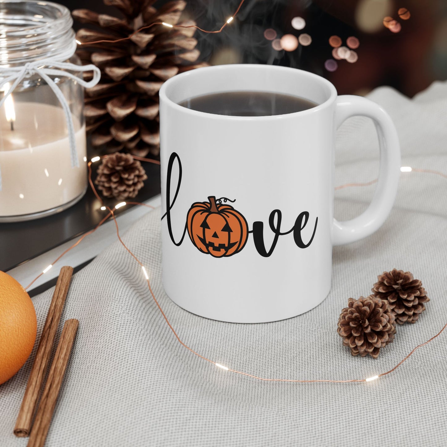 Love Pumpkin Ceramic Mug — Fall Halloween Coffee Cup (11oz & 15oz)