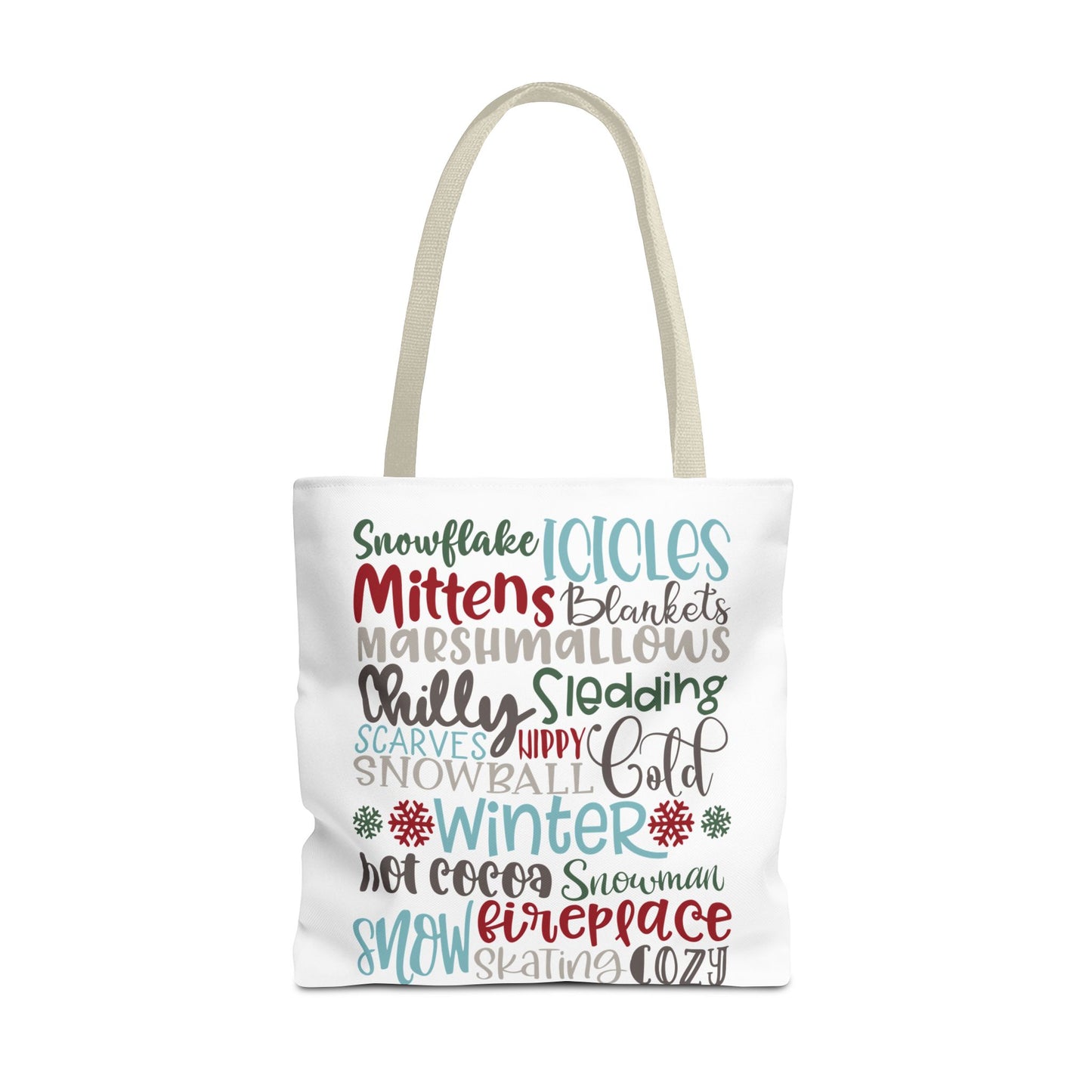 Winter Word Riot Tote Bag — Bold Typographic Holiday Tote