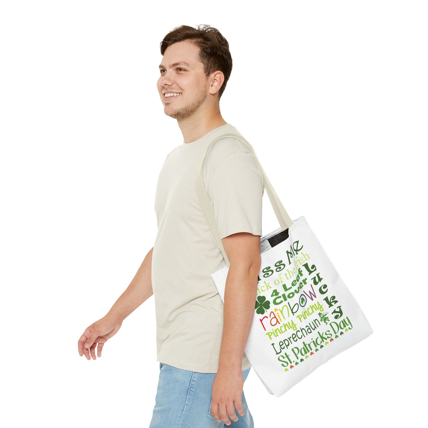 St. Patrick's Word Riot White Tote Bag — Bold Typographic Holiday Tote - 3 Sizes