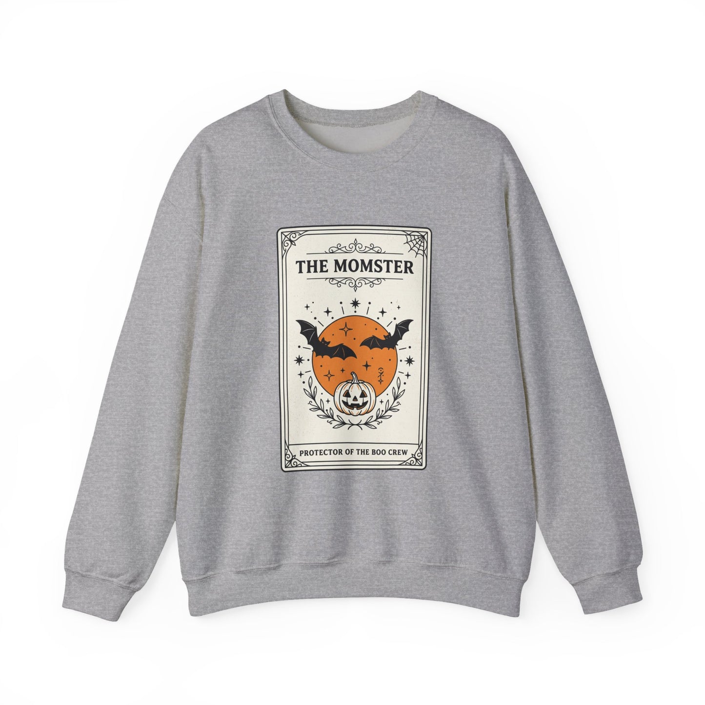 Momster Halloween Crest Crewneck Sweatshirt | bats, pumpkin, gothic vintage
