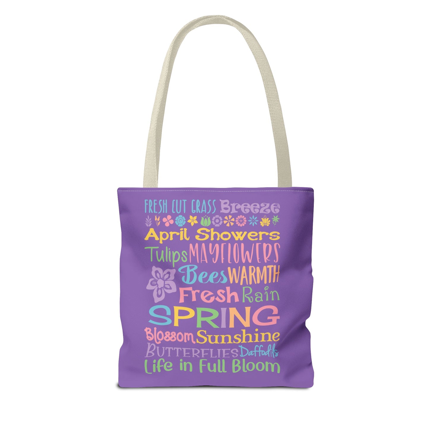 Spring Word Riot Purple Tote Bag — Pastel Floral Typography Tote