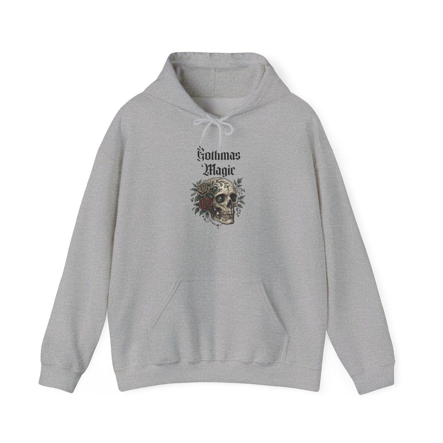 Gothmas Magic Hoodie — Skull & Wreath Gothic Holiday Sweatshirt