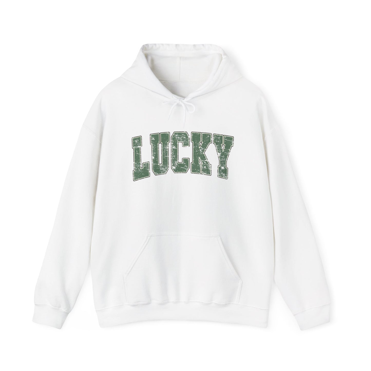 Lucky Distressed Hoodie — St. Patrick’s Day Green Vintage Lettering
