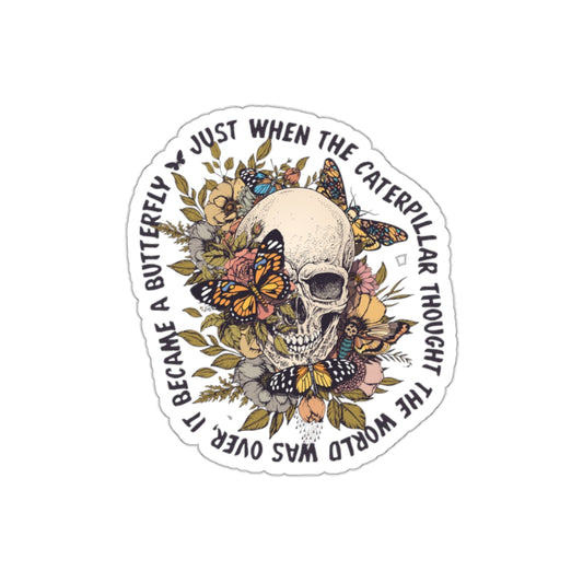 Caterpillar to Butterfly Skull Sticker