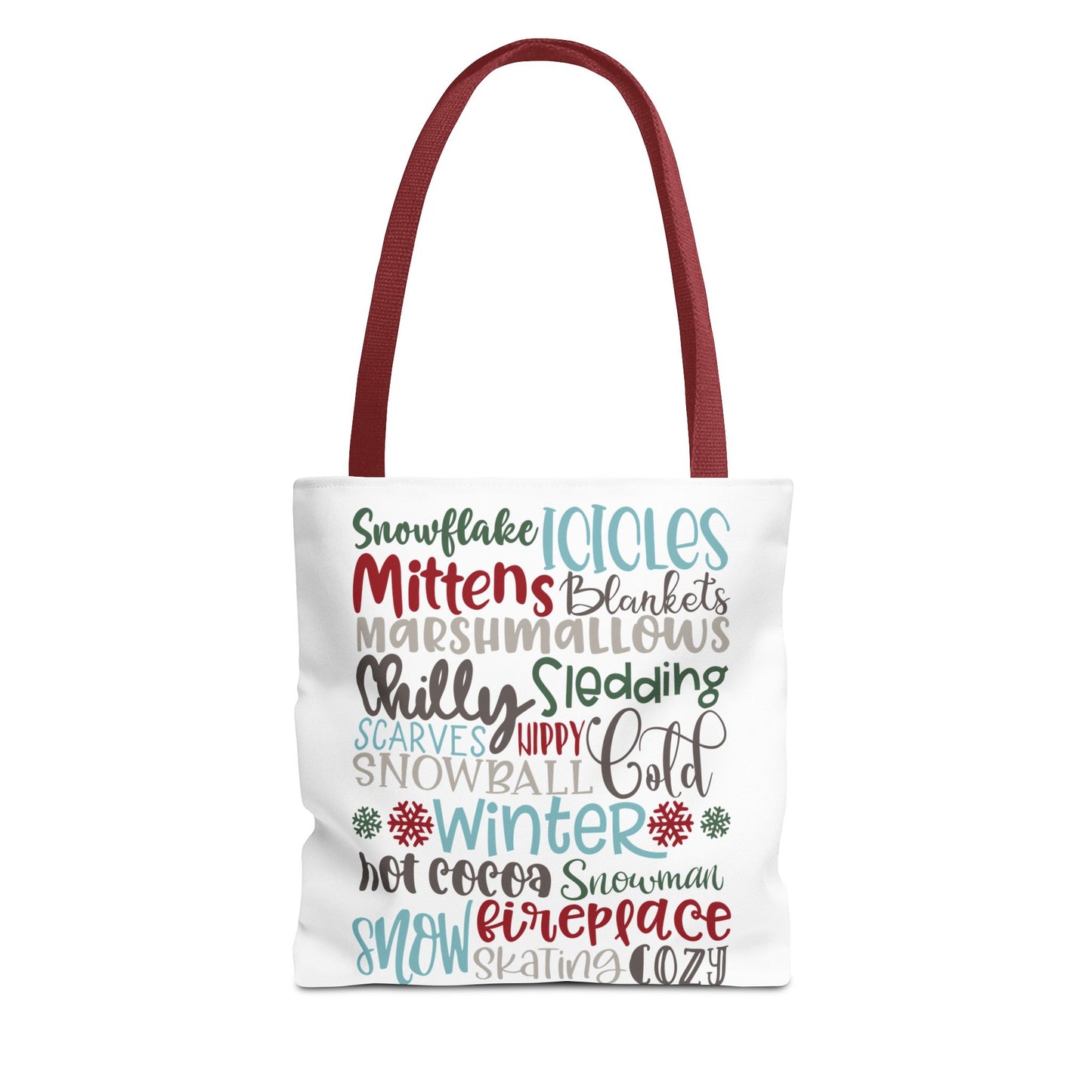 Winter Word Riot Tote Bag — Bold Typographic Holiday Tote
