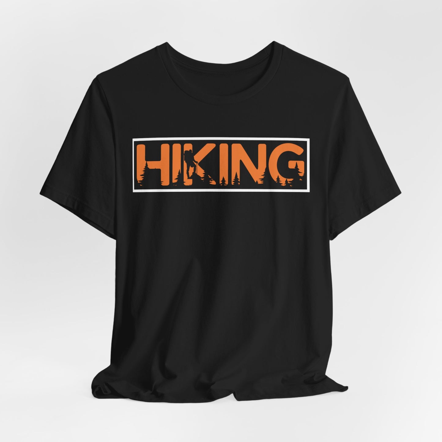 Hiking Graphic Tee — Bold Orange "HIKING" Logo T-Shirt for Outdoor Lovers