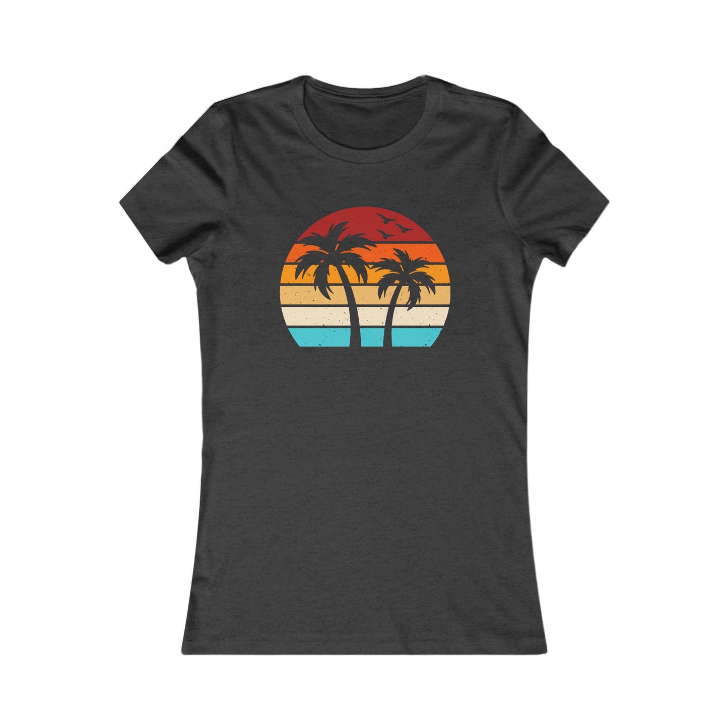 Women's Palm Sunset Tee — Retro Beach Palm Tree Graphic T-Shirt