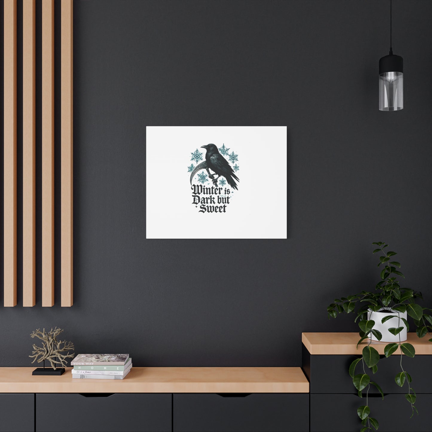 Raven Winter Canvas Art — “Winter is Dark but Sweet” Stretched Matte Print