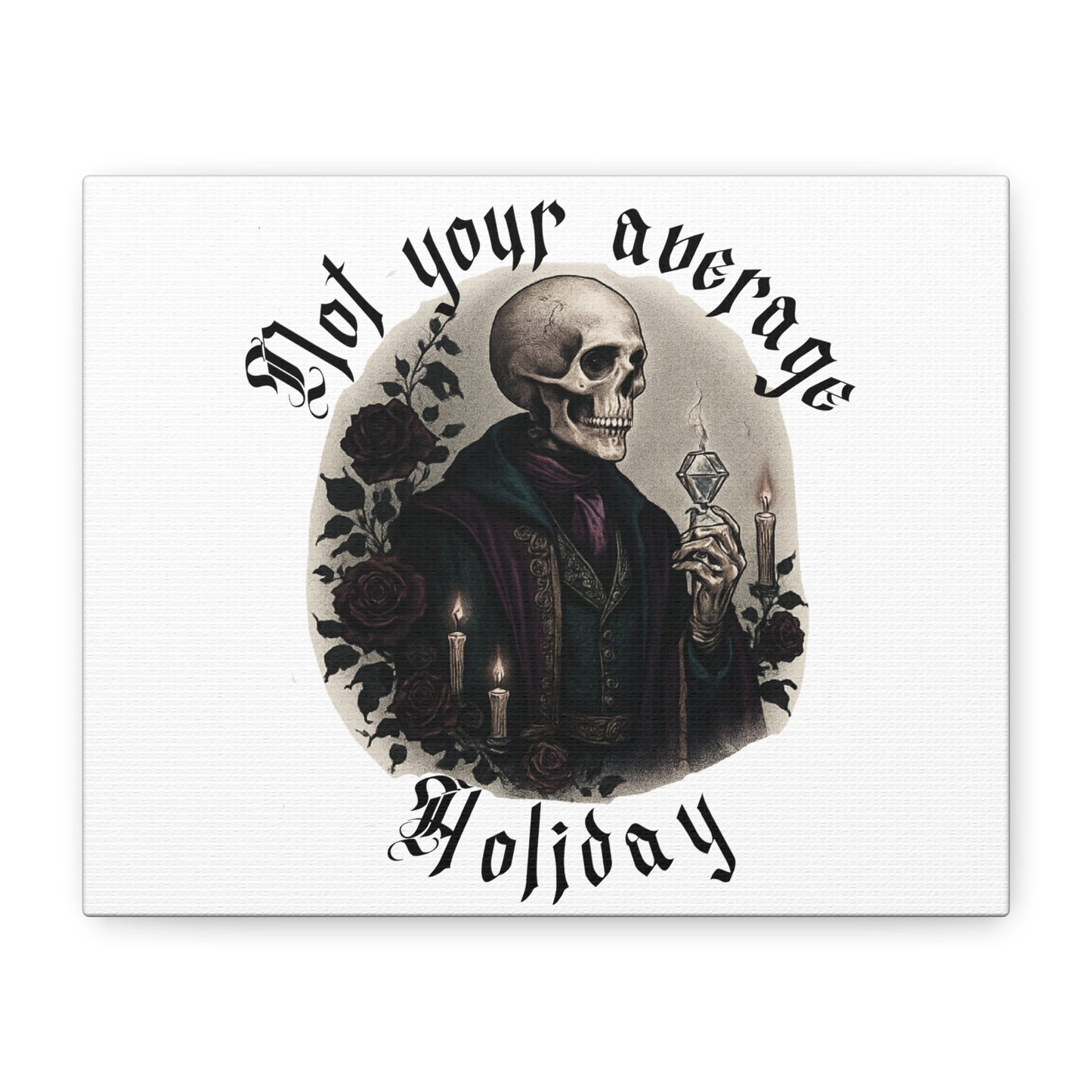 Not Your Average Holiday Canvas Wall Art — Gothic Skull Skeleton with Candles & Roses