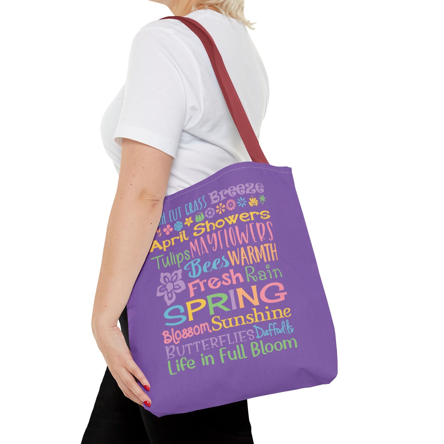 Spring Word Riot Purple Tote Bag — Pastel Floral Typography Tote
