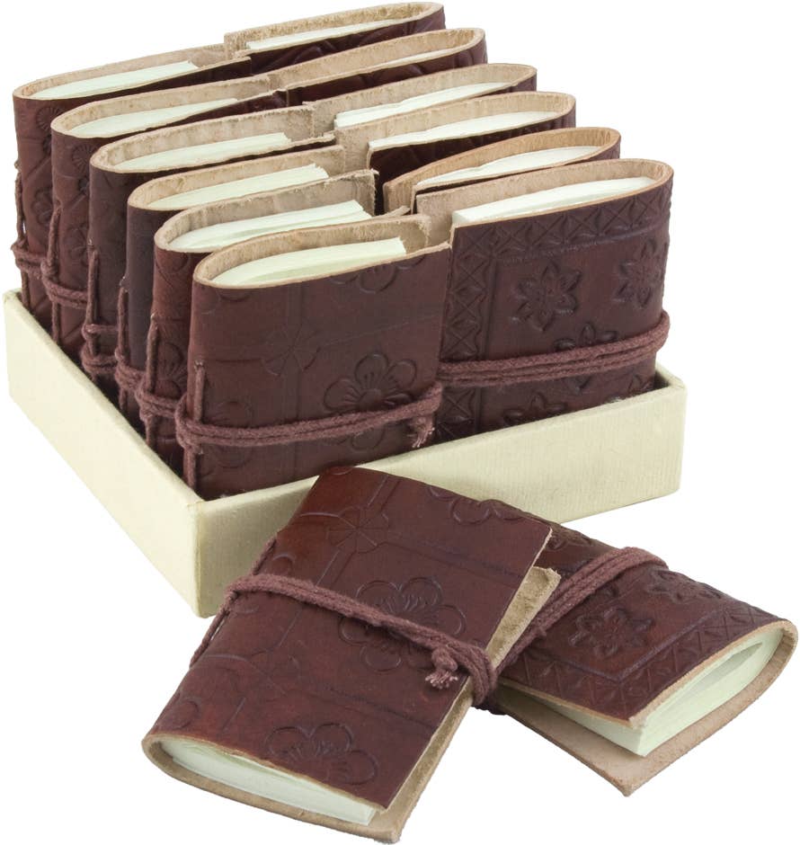 Mini Embossed Leather Traveler's Notebook 2x3" - Pocket-Sized Adventure Journal