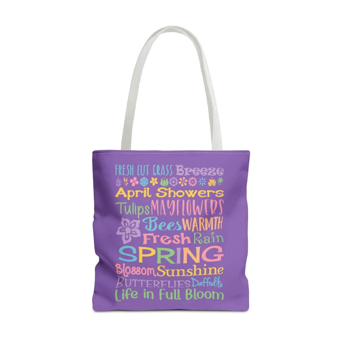 Spring Word Riot Purple Tote Bag — Pastel Floral Typography Tote