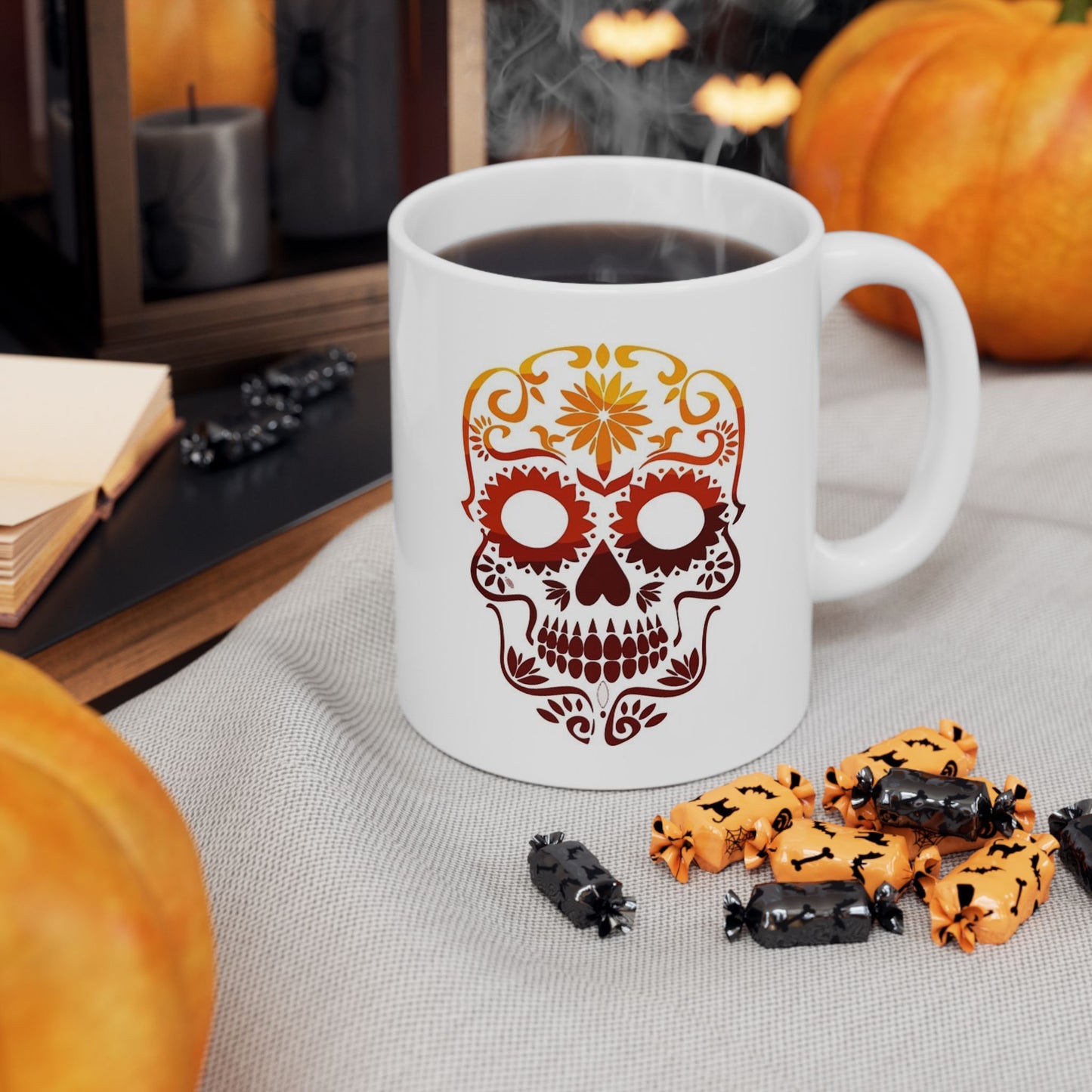 Sugar Skull Ceramic Mug – Day of the Dead Floral Skull Coffee Cup (11oz, 15oz)