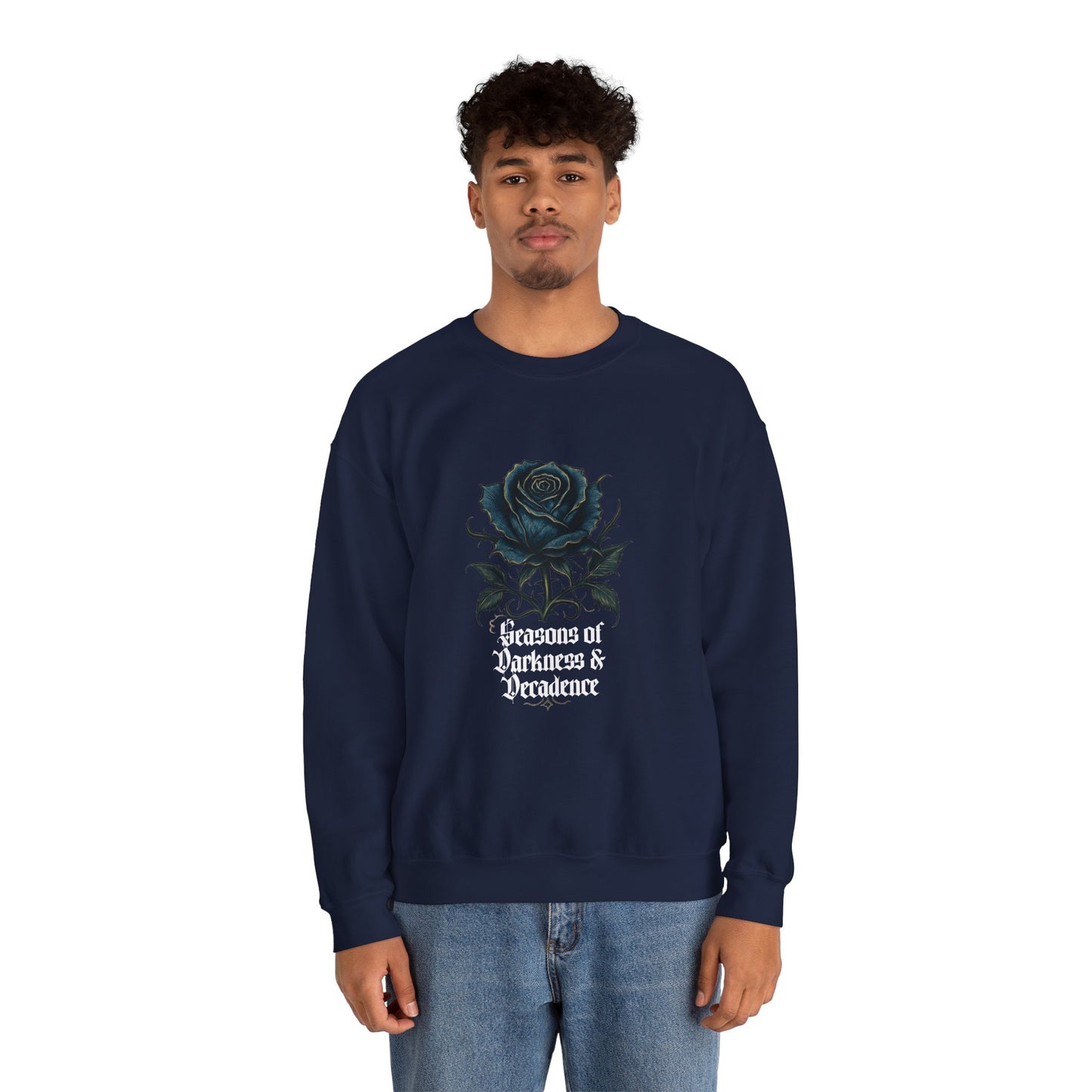 Crewneck Sweatshirt — 'Seasons of Darkness & Decadence' Gothic Rose Graphic