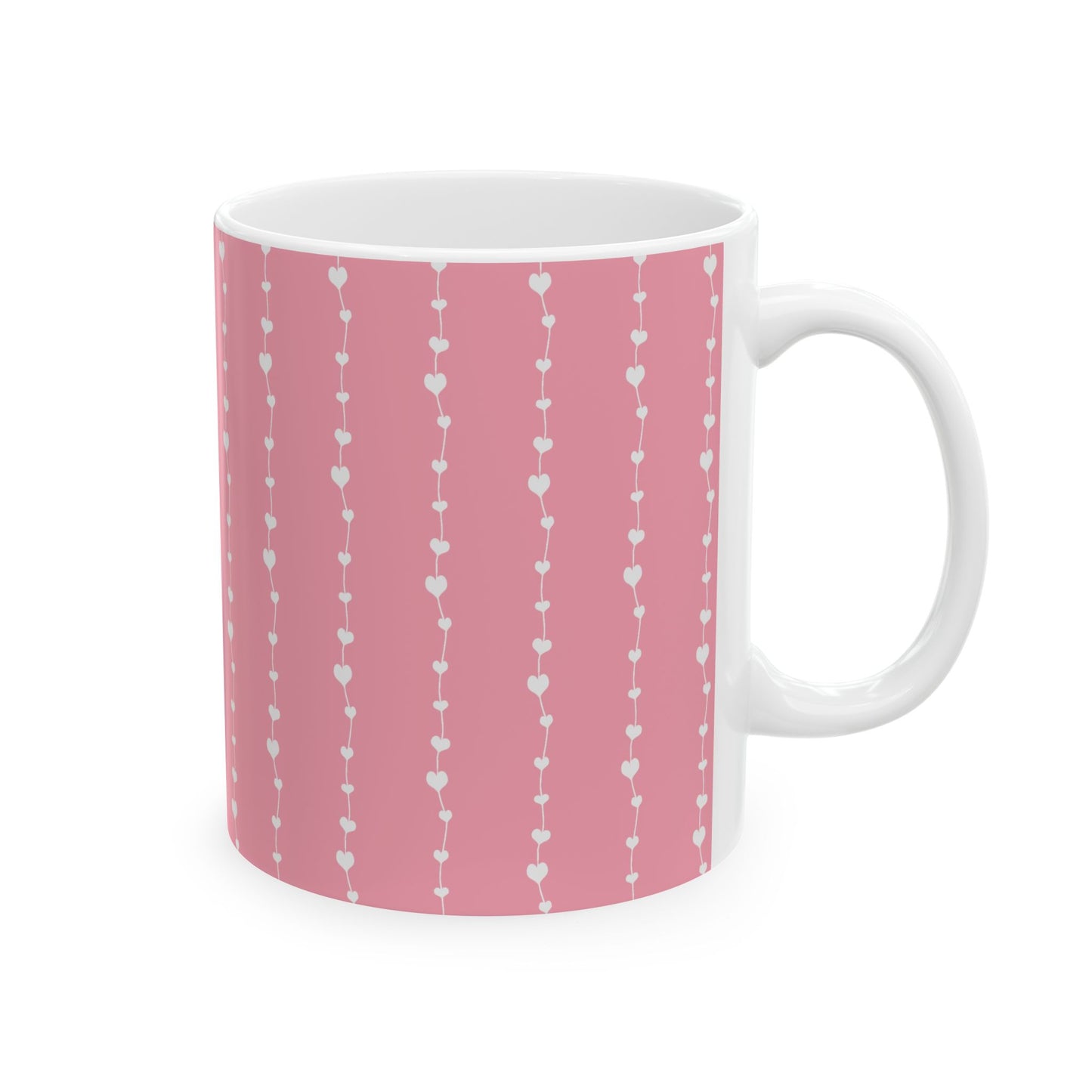 White Heart Garland Ceramic Mug — Romantic Valentine’s Coffee Cup (11oz, 15oz)