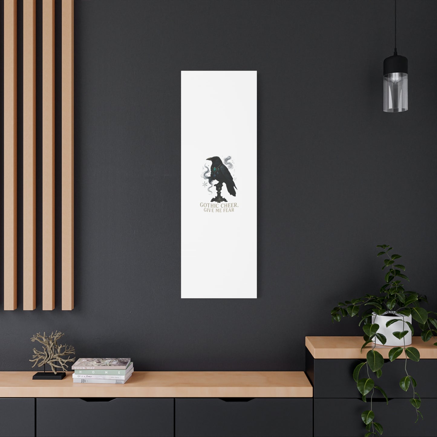 Gothic Raven Canvas Art – “Gothic Cheer, Give Me Fear” Matte Stretched Wall Decor