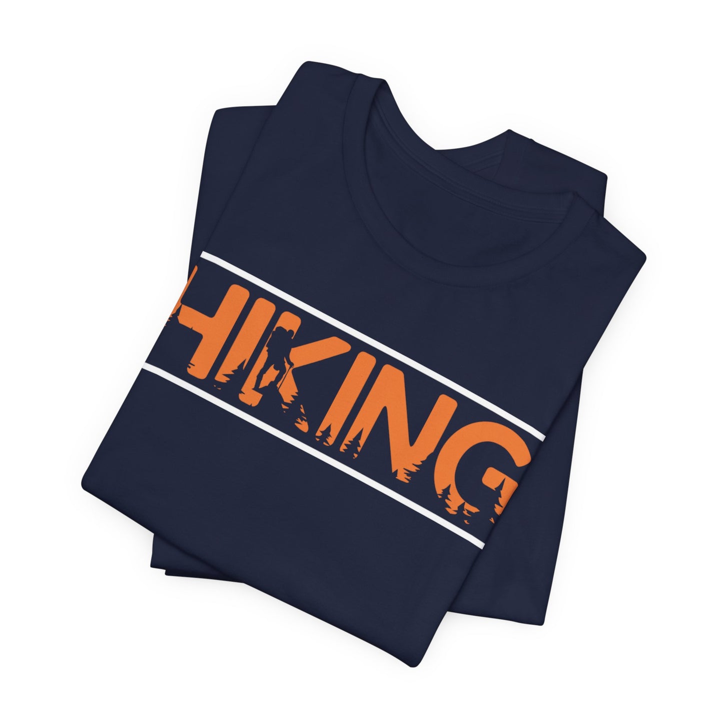 Hiking Graphic Tee — Bold Orange "HIKING" Logo T-Shirt for Outdoor Lovers
