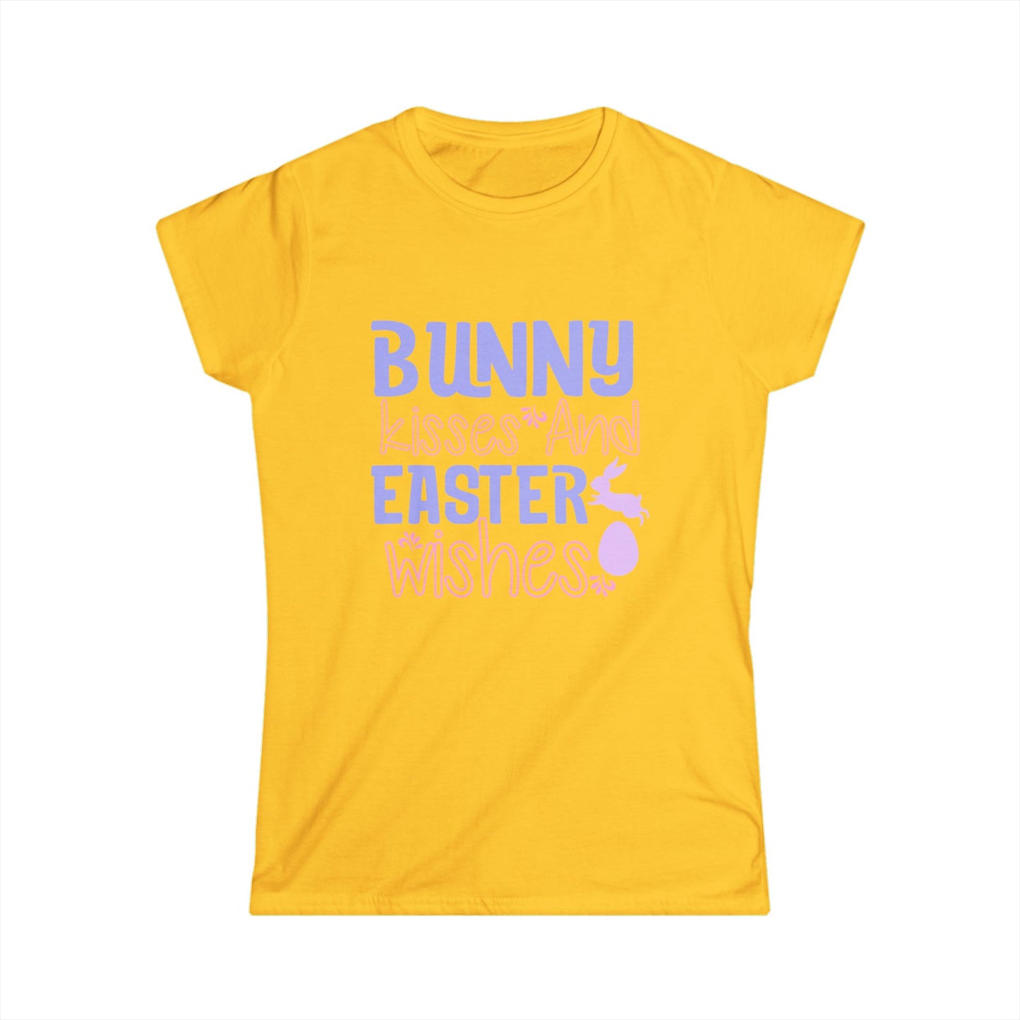 Bunny Kisses and Easter Wishes Women's Softstyle T-shirt, Cute Pastel Tee for Easter Celebrations, Perfect Gift for Her