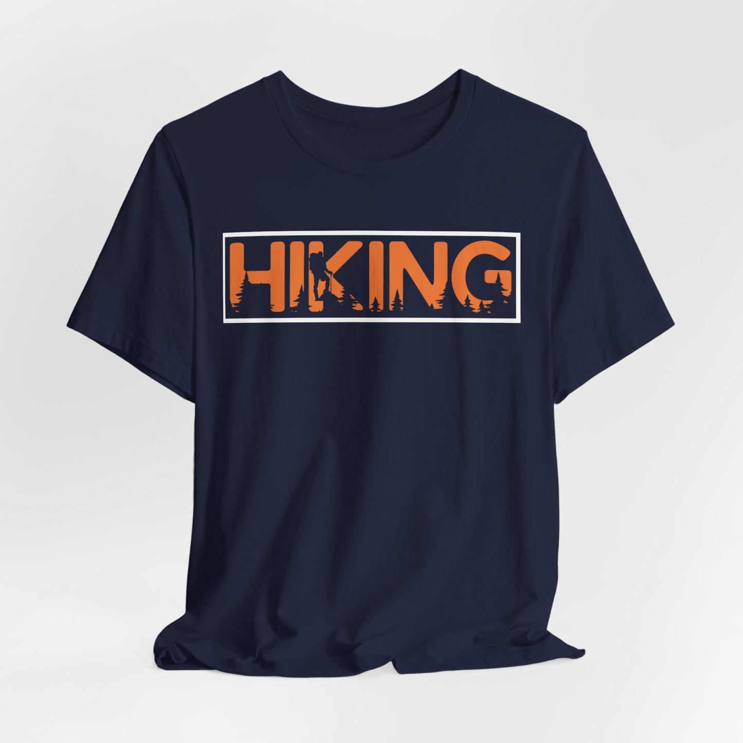 Hiking Graphic Tee — Bold Orange "HIKING" Logo T-Shirt for Outdoor Lovers