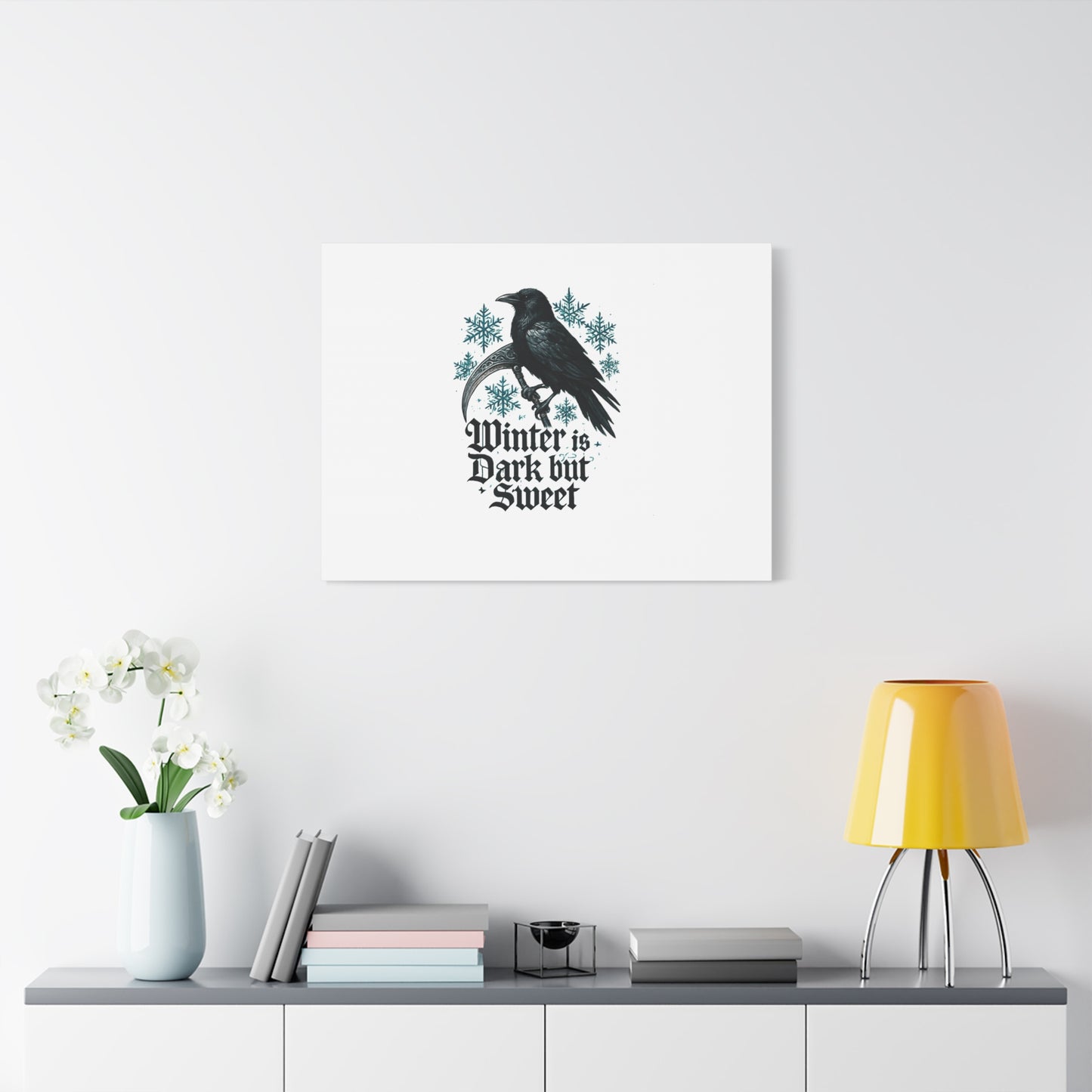 Raven Winter Canvas Art — “Winter is Dark but Sweet” Stretched Matte Print