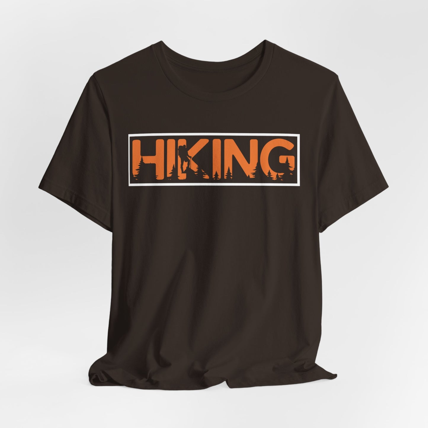 Hiking Graphic Tee — Bold Orange "HIKING" Logo T-Shirt for Outdoor Lovers