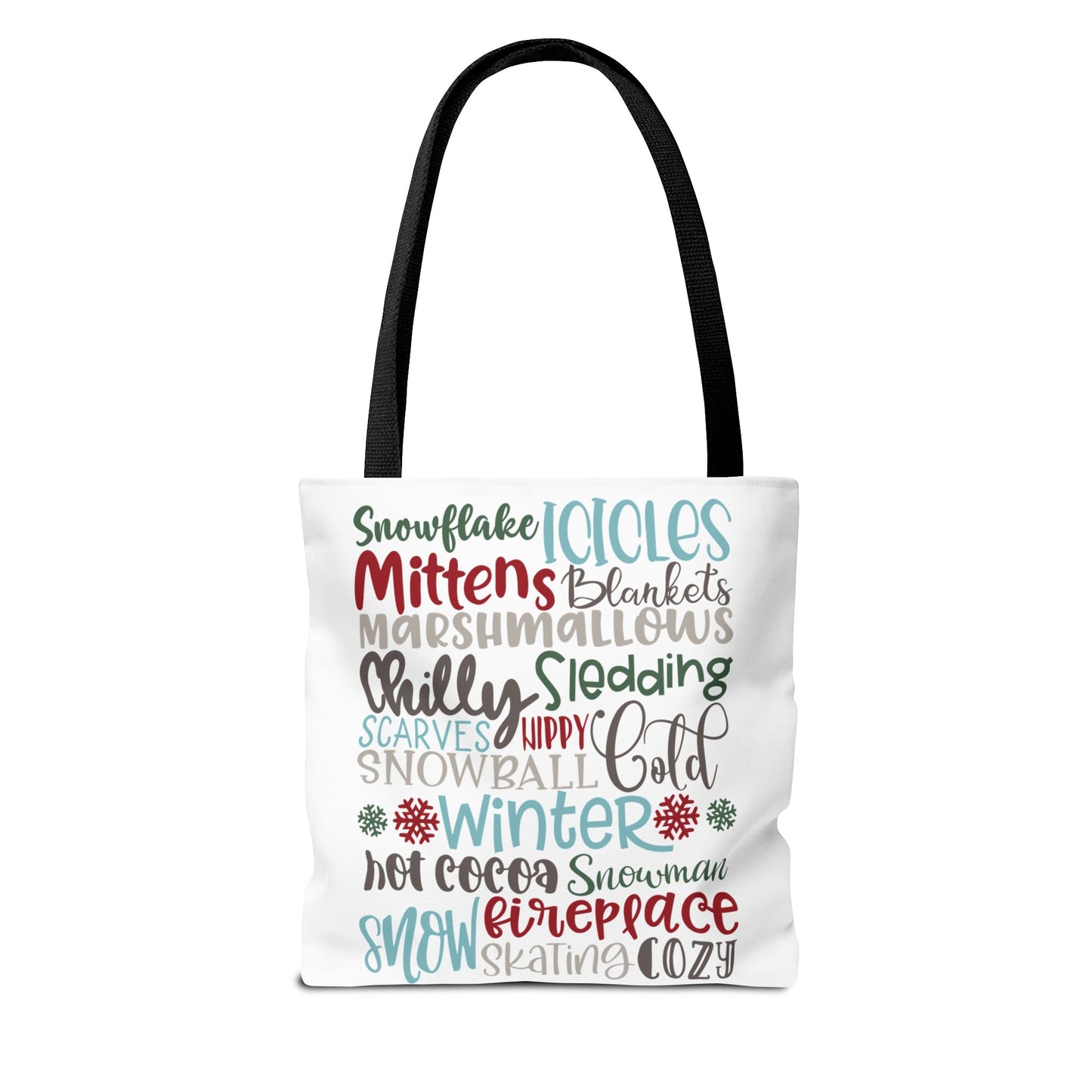 Winter Word Riot Tote Bag — Bold Typographic Holiday Tote