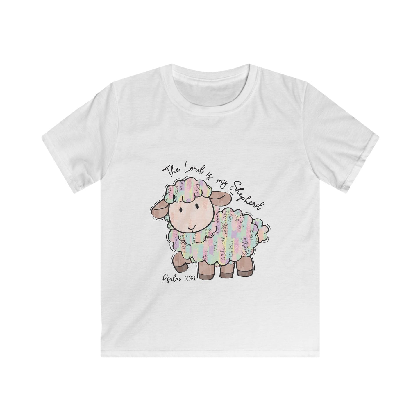 Adorable Kids Softstyle Tee, Faith-Inspired T-Shirt, Cute Sheep Graphic Tee, Easter Gift for Kids, Bible Verse Shirt, Pastoral Theme Tee