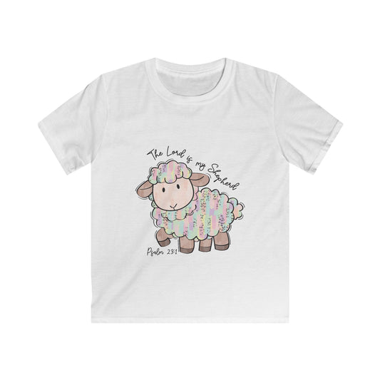 Adorable Kids Softstyle Tee, Faith-Inspired T-Shirt, Cute Sheep Graphic Tee, Easter Gift for Kids, Bible Verse Shirt, Pastoral Theme Tee