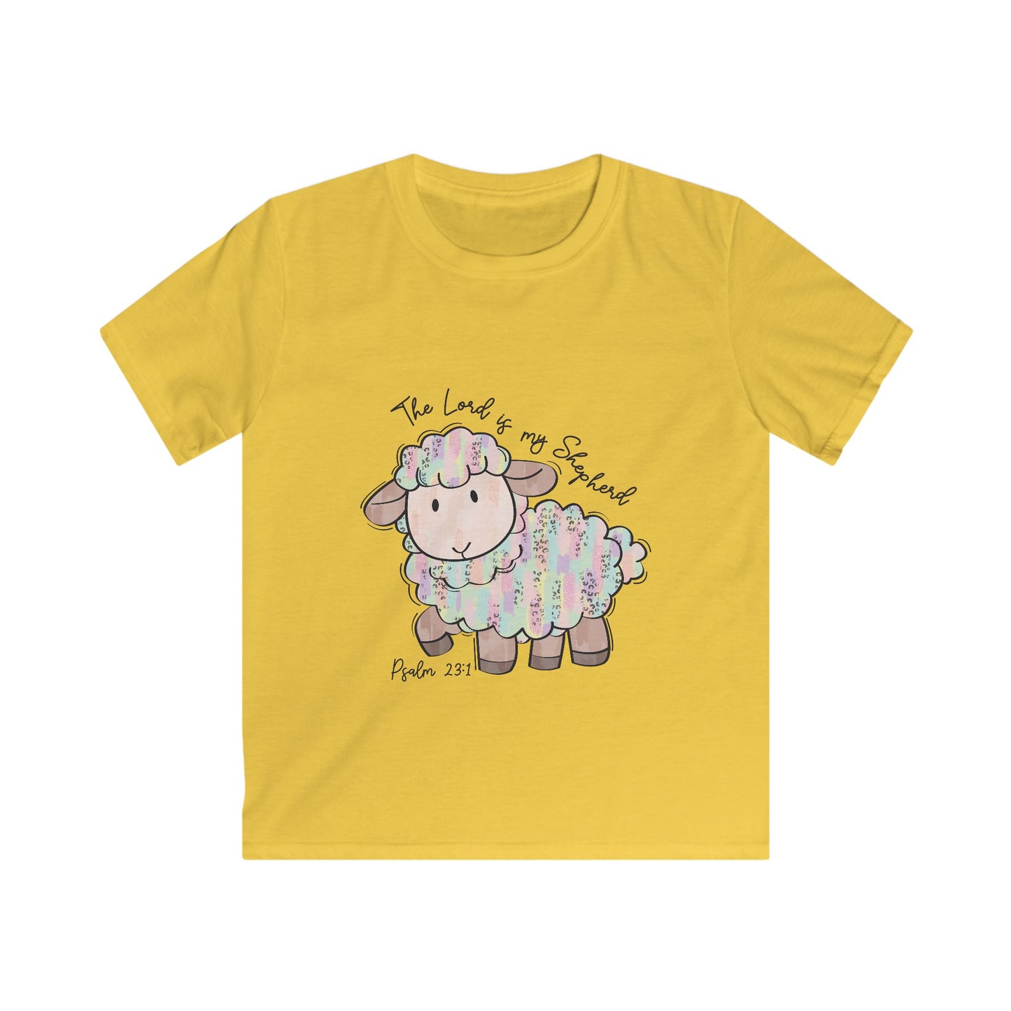 Adorable Kids Softstyle Tee, Faith-Inspired T-Shirt, Cute Sheep Graphic Tee, Easter Gift for Kids, Bible Verse Shirt, Pastoral Theme Tee