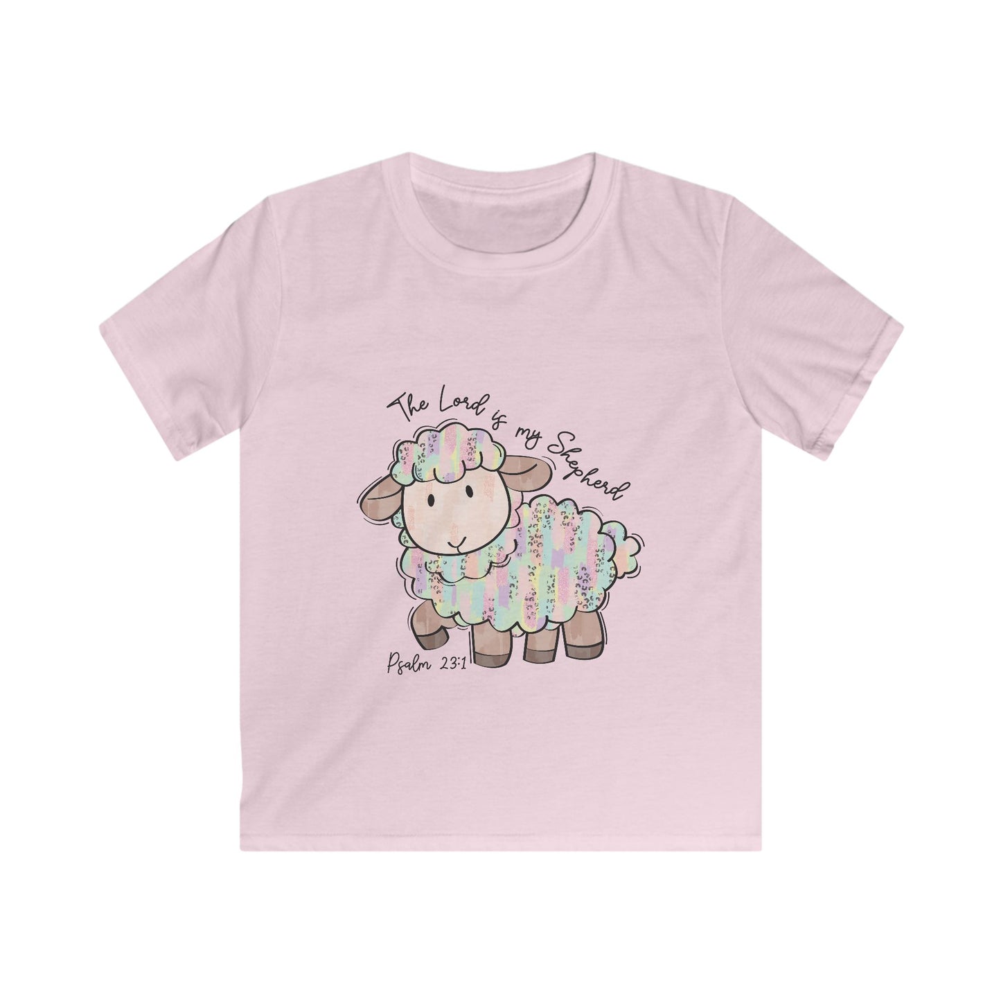 Adorable Kids Softstyle Tee, Faith-Inspired T-Shirt, Cute Sheep Graphic Tee, Easter Gift for Kids, Bible Verse Shirt, Pastoral Theme Tee