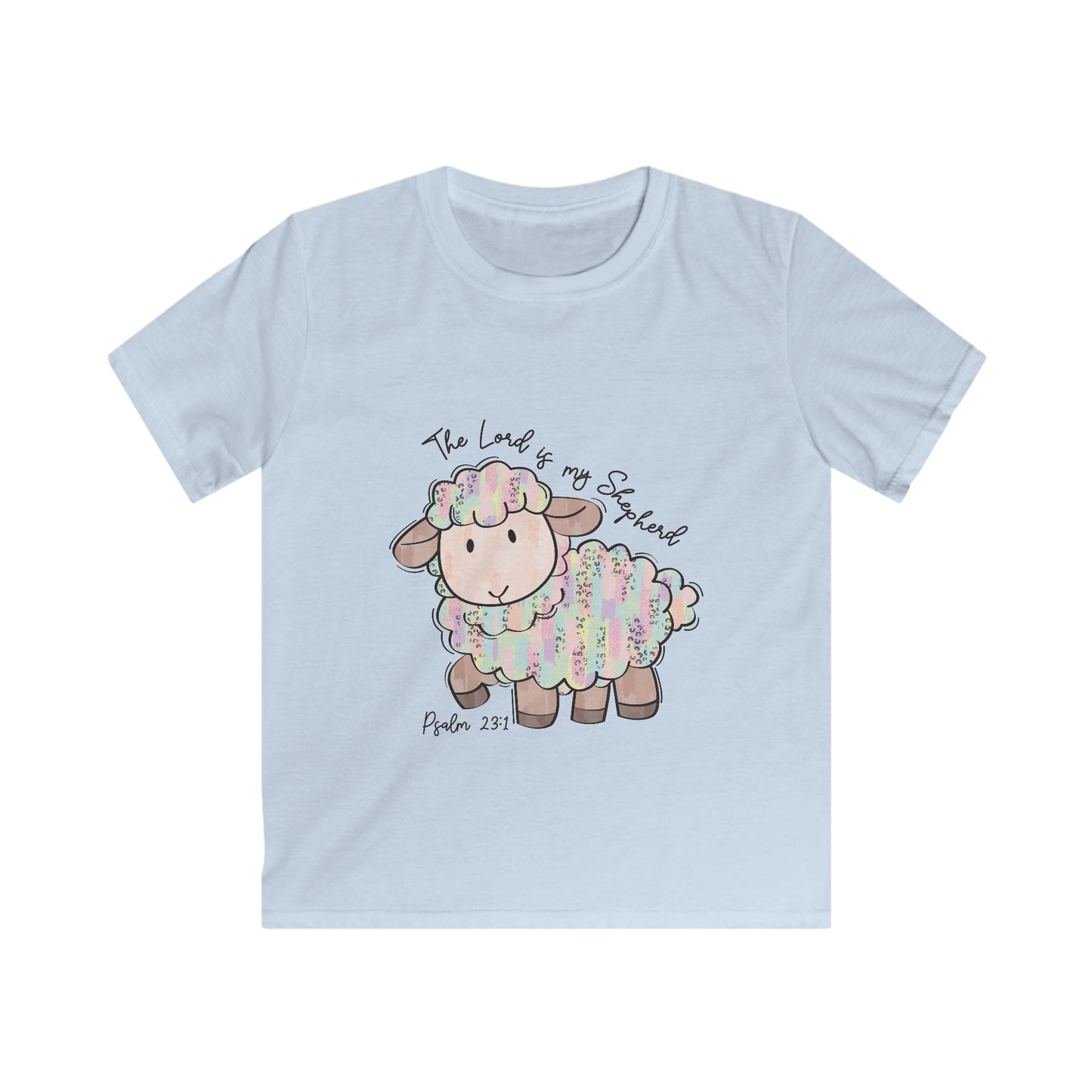 Adorable Kids Softstyle Tee, Faith-Inspired T-Shirt, Cute Sheep Graphic Tee, Easter Gift for Kids, Bible Verse Shirt, Pastoral Theme Tee